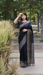 Black Soft Lichi Silk Saree