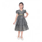 Grey Striped Silk-Blend Dress
