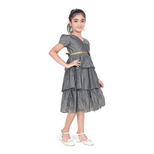 Grey Striped Silk-Blend Dress