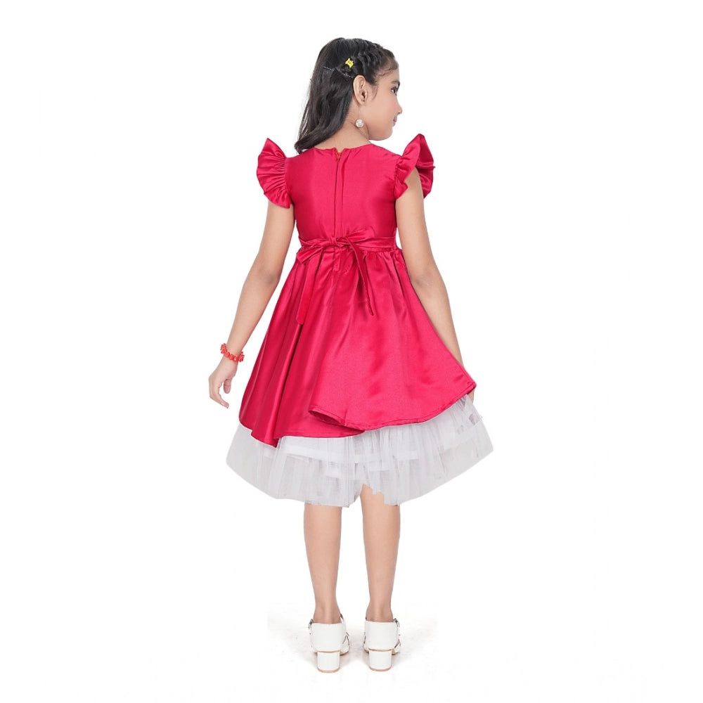 Magenta Satin Ruffle Dress