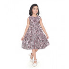 Brown Digital Print Sleeveless Slub Dress