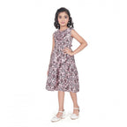 Brown Digital Print Sleeveless Slub Dress