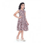 Brown Digital Print Sleeveless Slub Dress