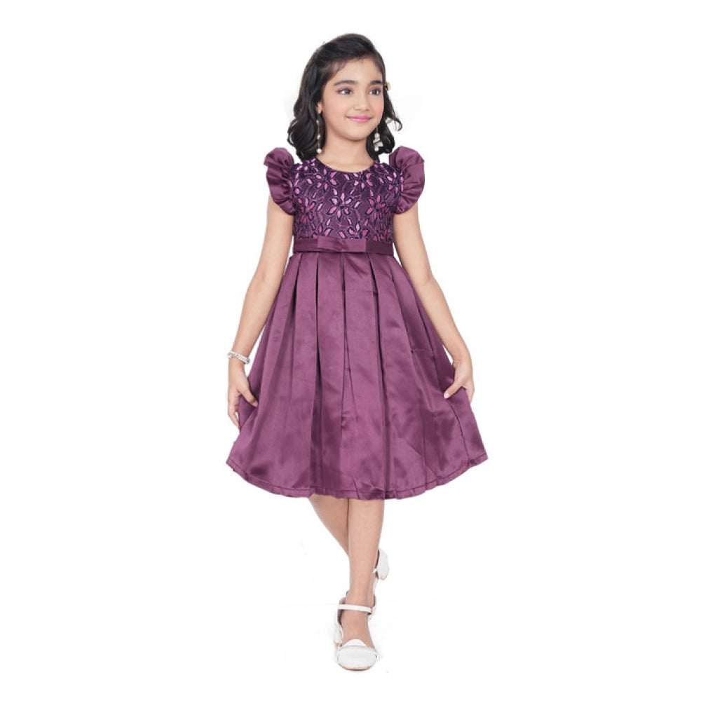 Satin Printed Dress (Purple)