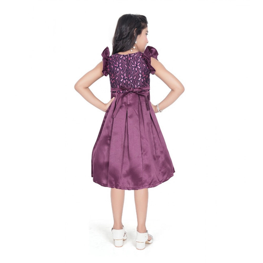 Satin Printed Dress (Purple)