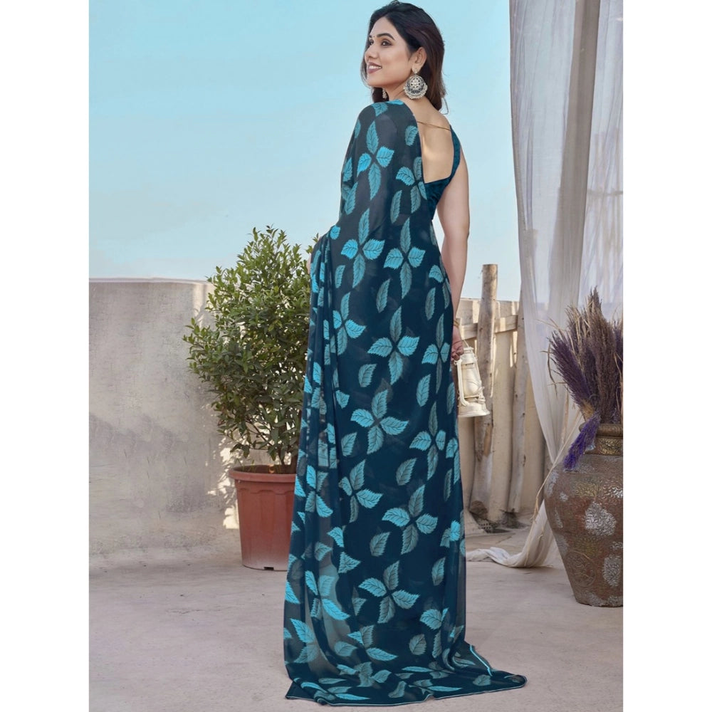 Blue Floral Chiffon Saree