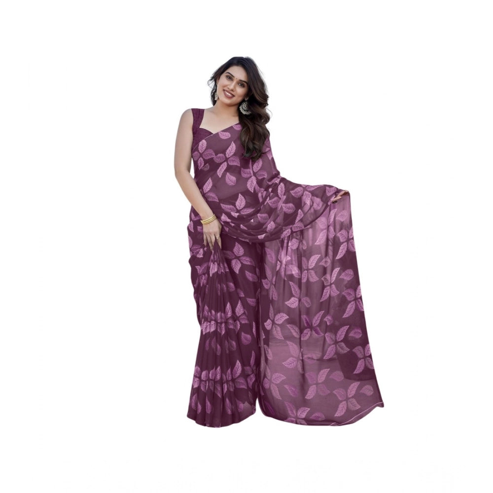 Purple Floral Chiffon Saree