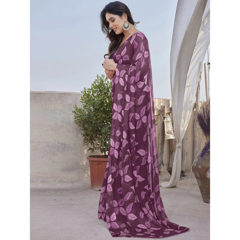 Purple Floral Chiffon Saree