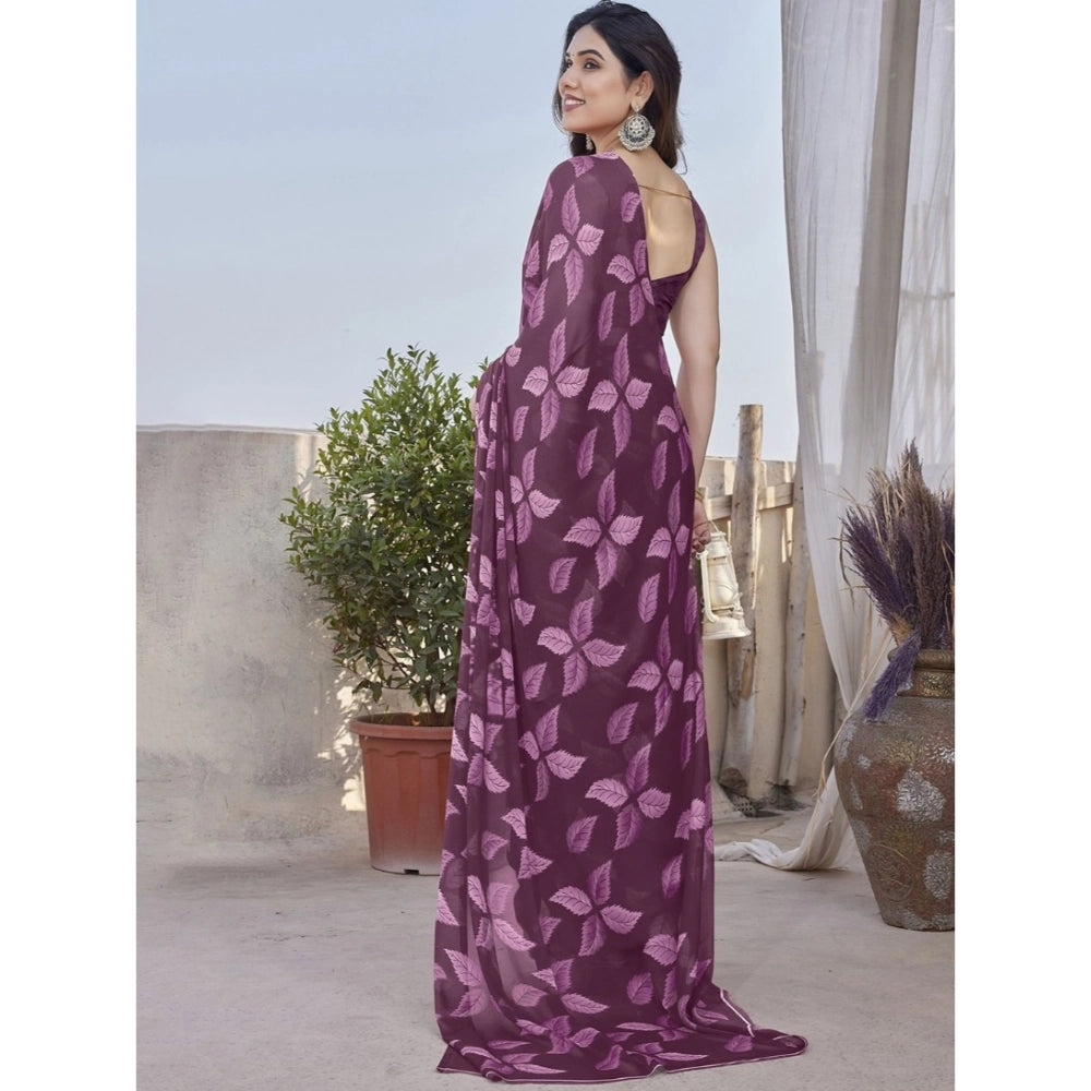 Purple Floral Chiffon Saree