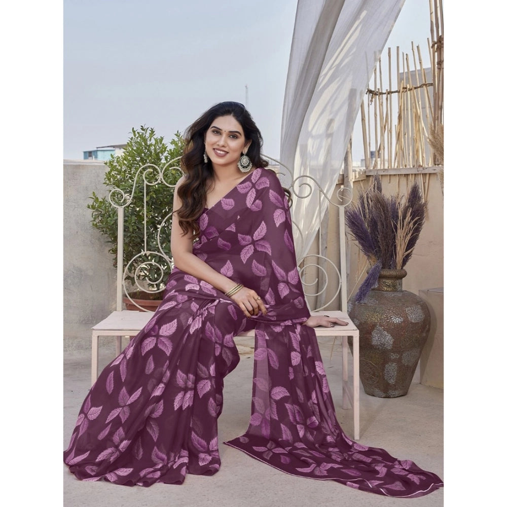 Purple Floral Chiffon Saree