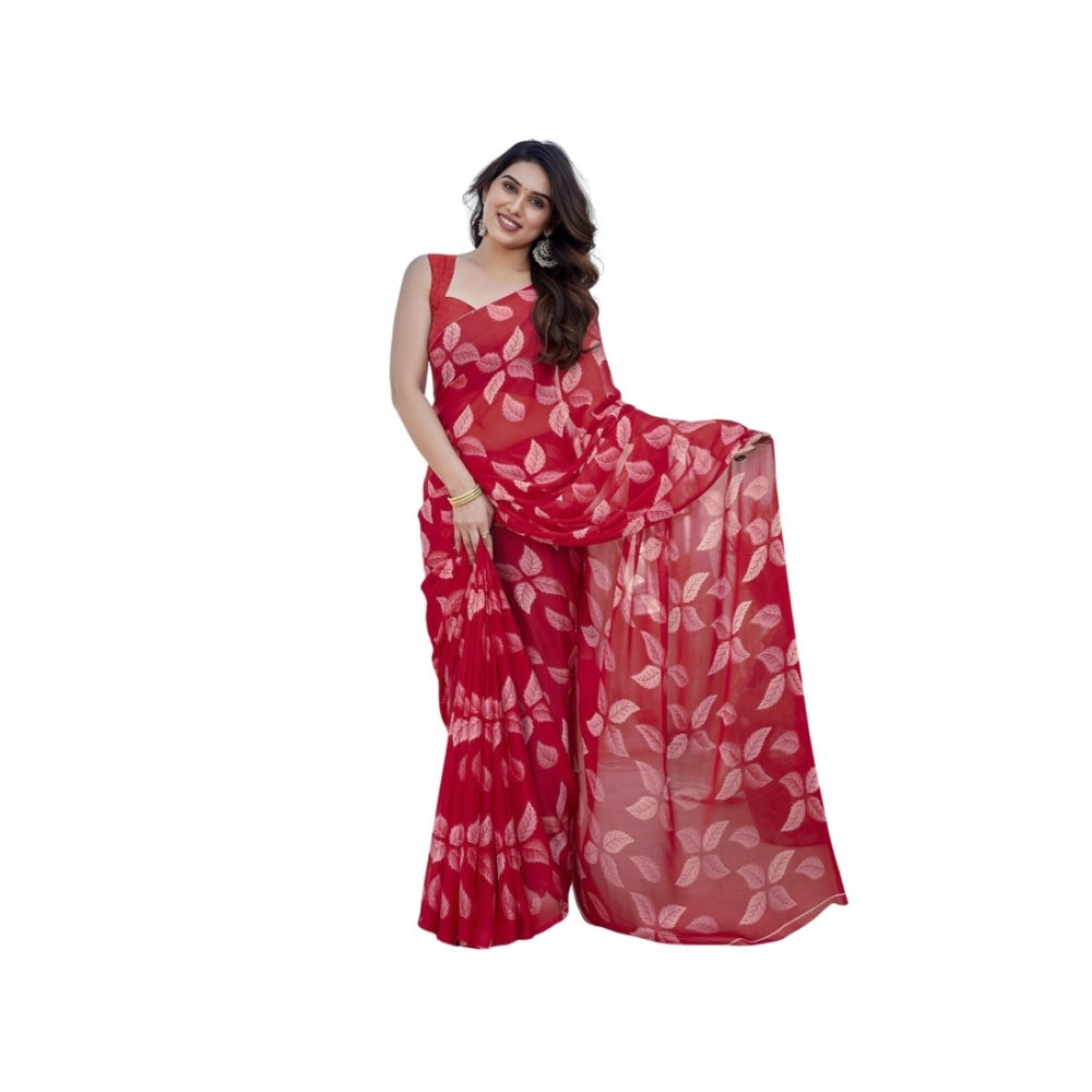 Red Floral Chiffon Saree