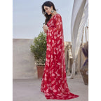Red Floral Chiffon Saree
