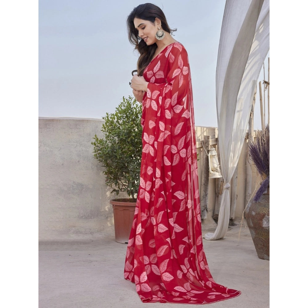Red Floral Chiffon Saree