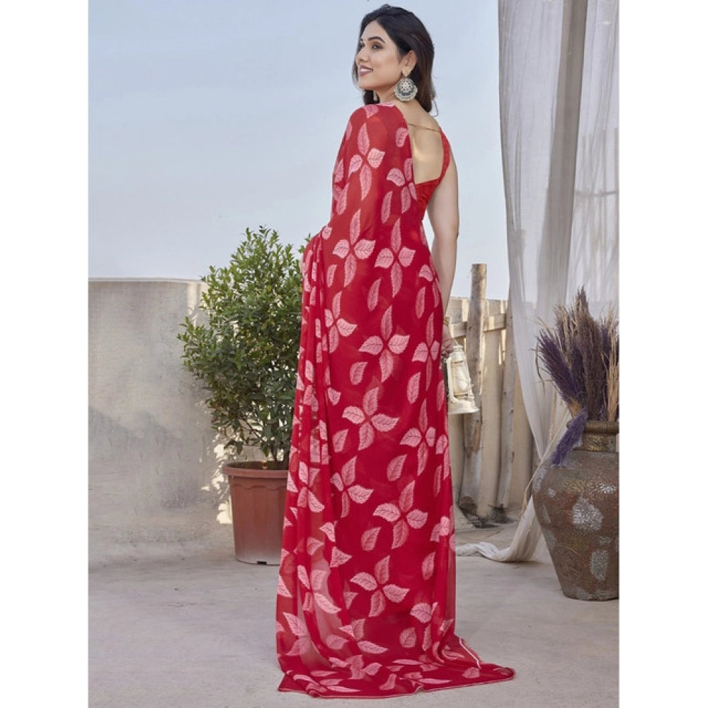 Red Floral Chiffon Saree