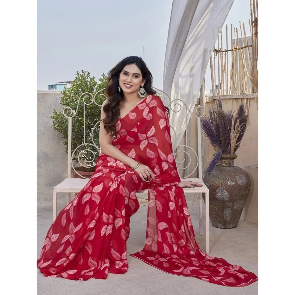 Red Floral Chiffon Saree
