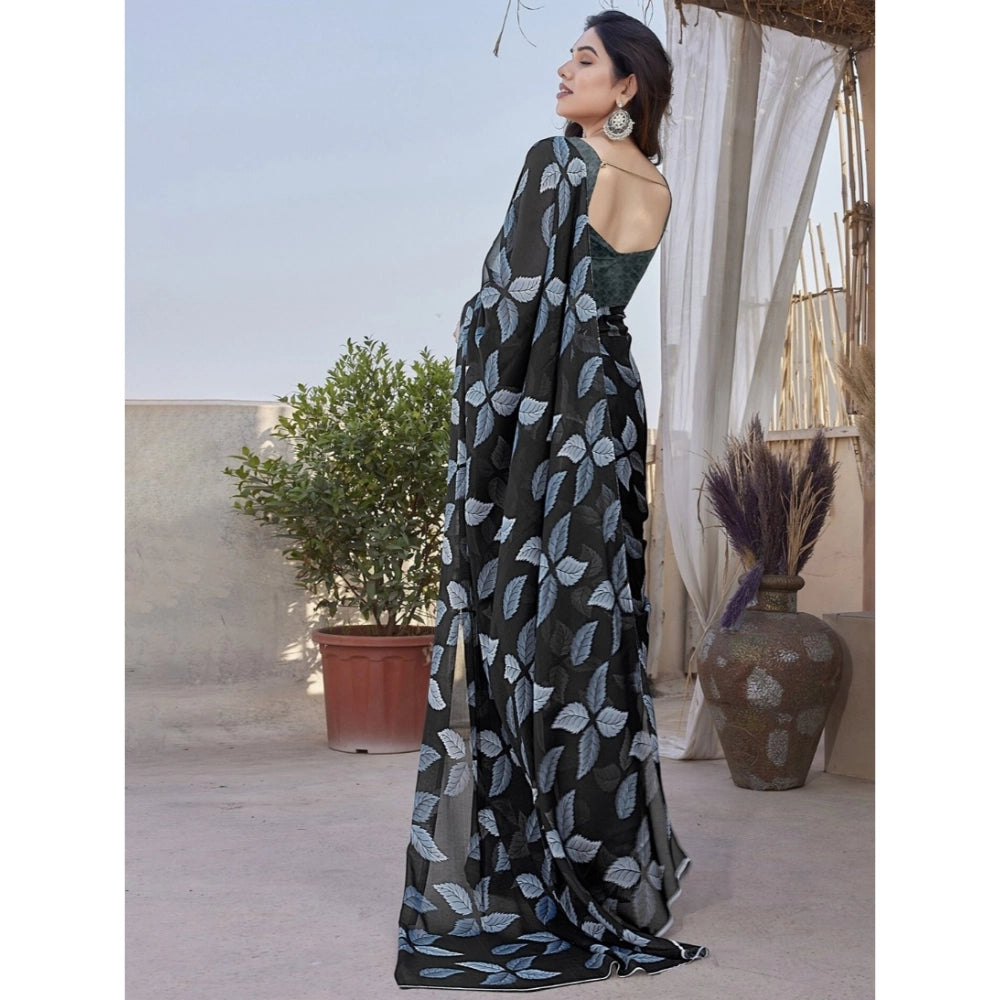 Black Floral Chiffon Saree