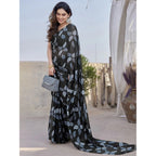 Black Floral Chiffon Saree