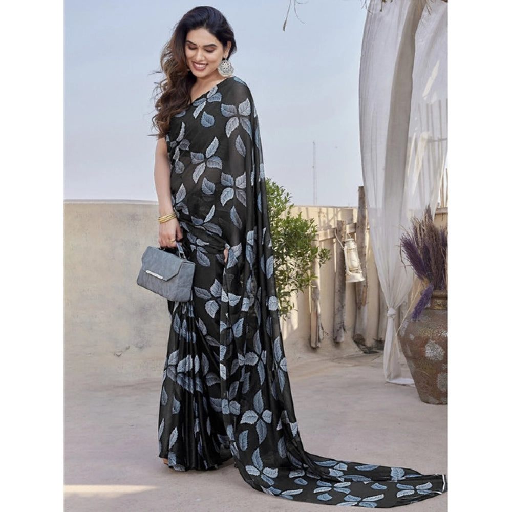 Black Floral Chiffon Saree