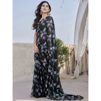 Black Floral Chiffon Saree