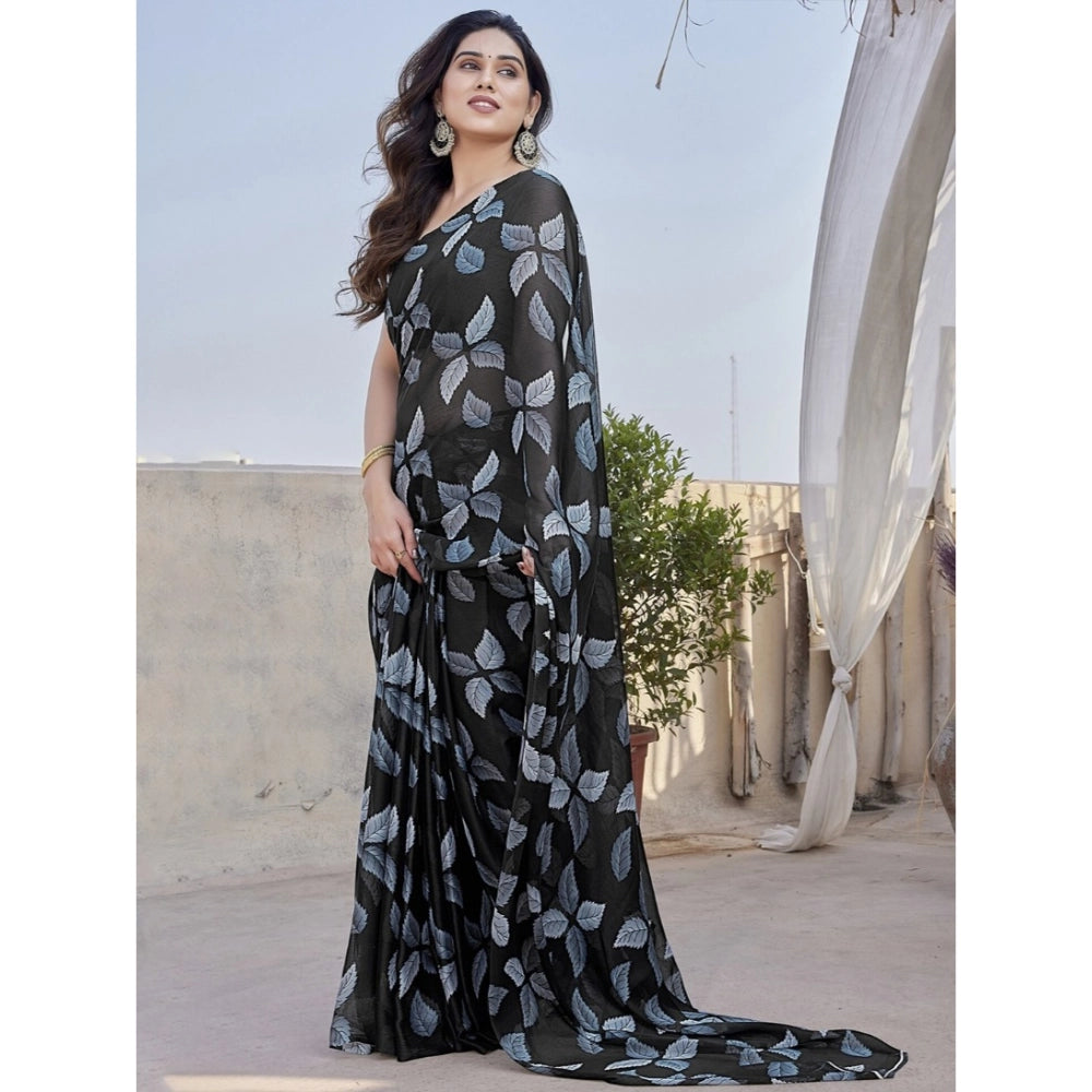 Black Floral Chiffon Saree