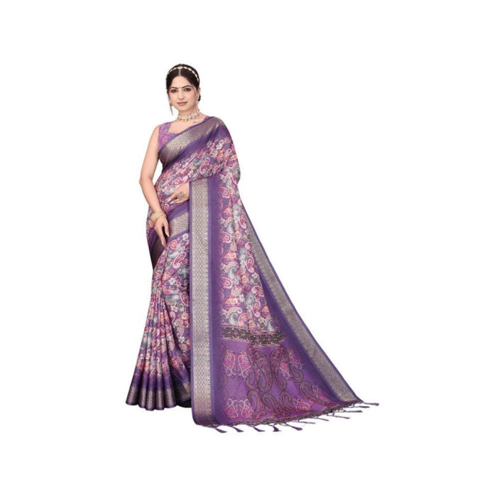 Purple Cotton Silk Saree