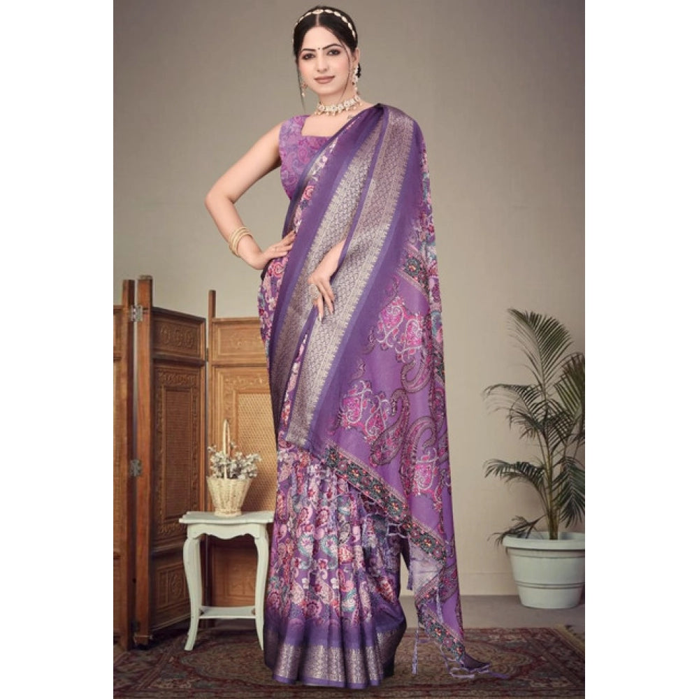 Purple Cotton Silk Saree