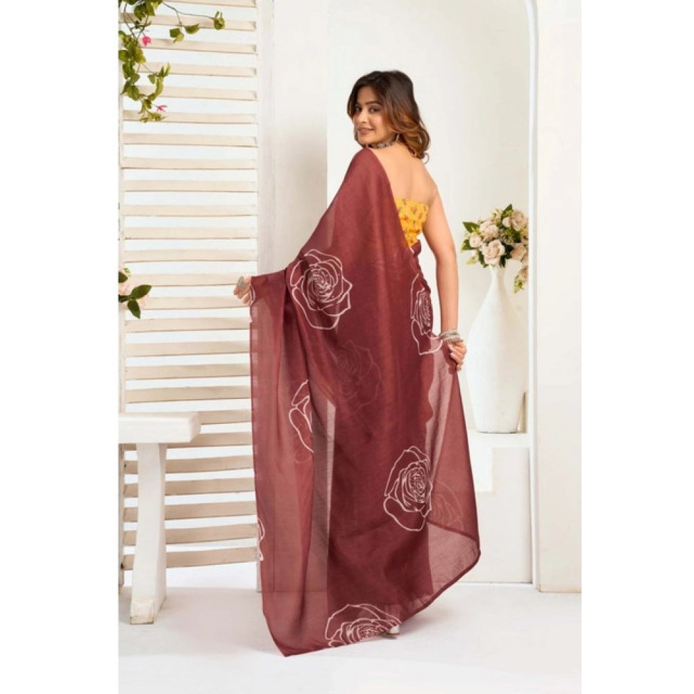 Brown Printed Saree