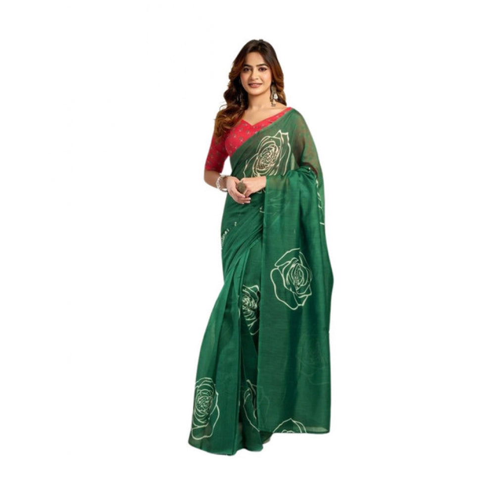 Dark Green Printed Saree