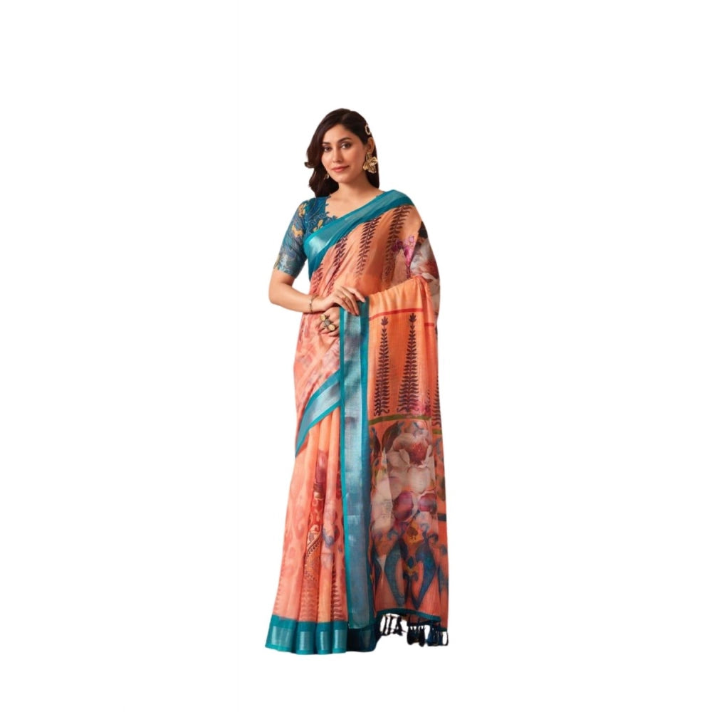 Peach Printed Saree