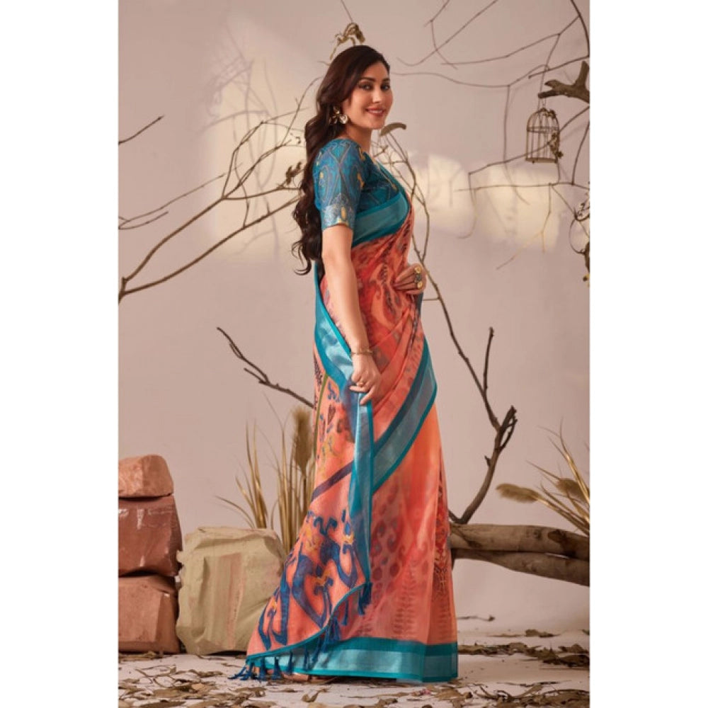 Peach Printed Saree