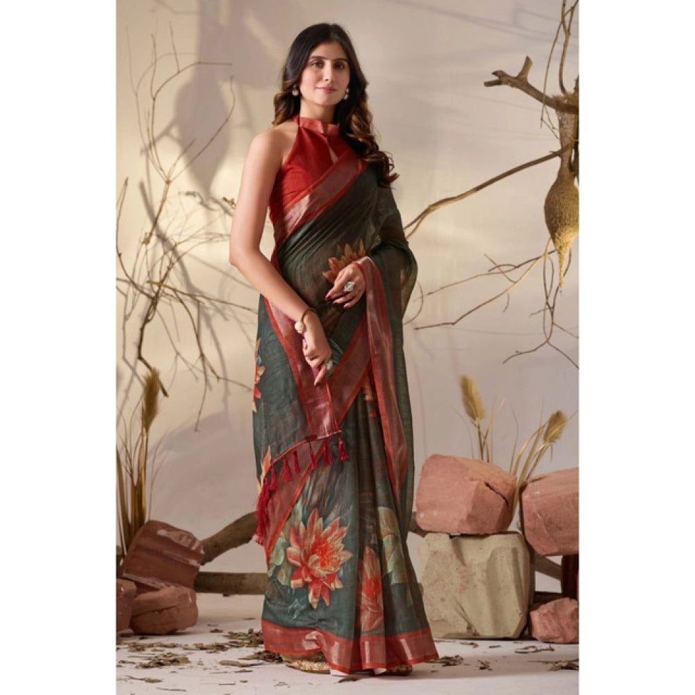 Green Women's Printed Saree