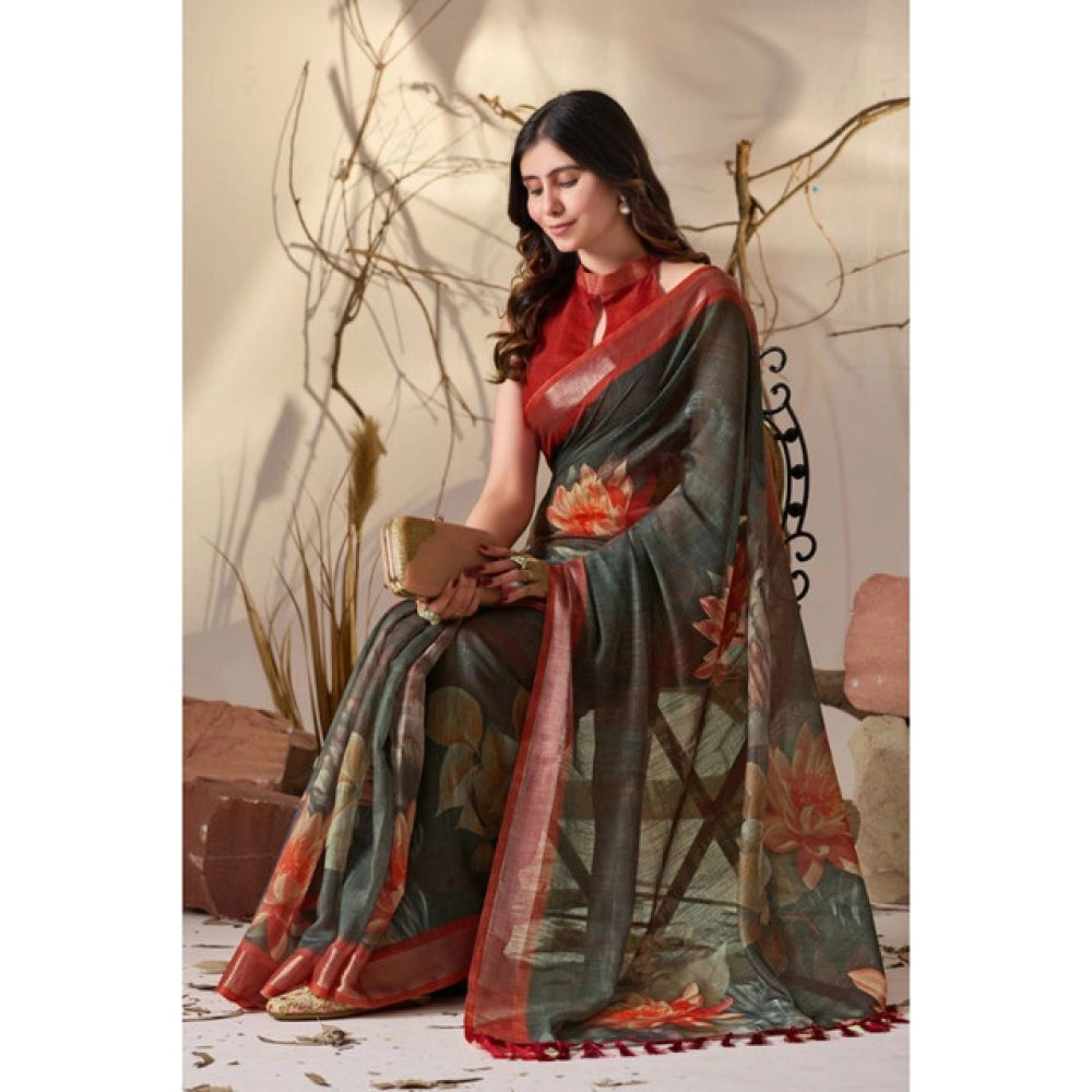Green Women's Printed Saree