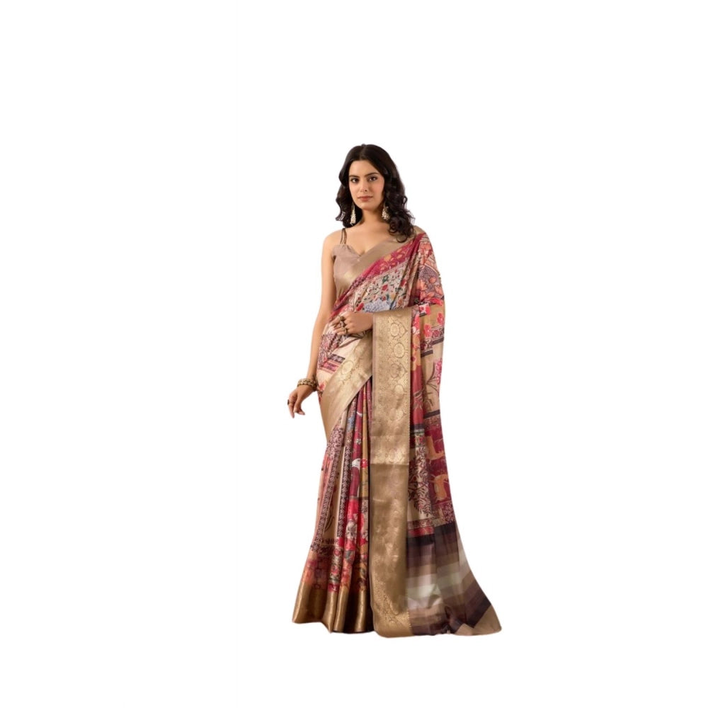 Beige Silk Printed Saree