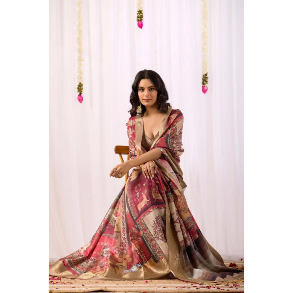 Beige Silk Printed Saree