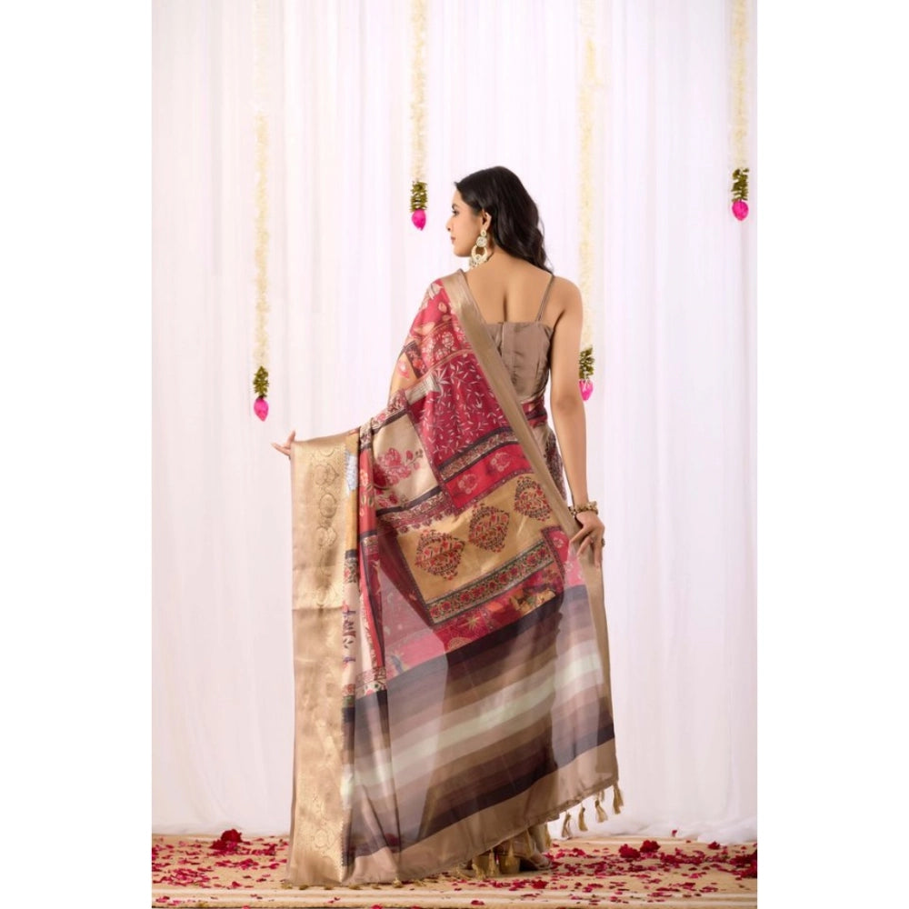 Beige Silk Printed Saree