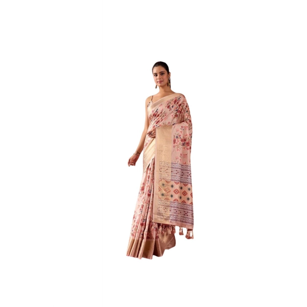 Pastel Peach Floral Organza Saree
