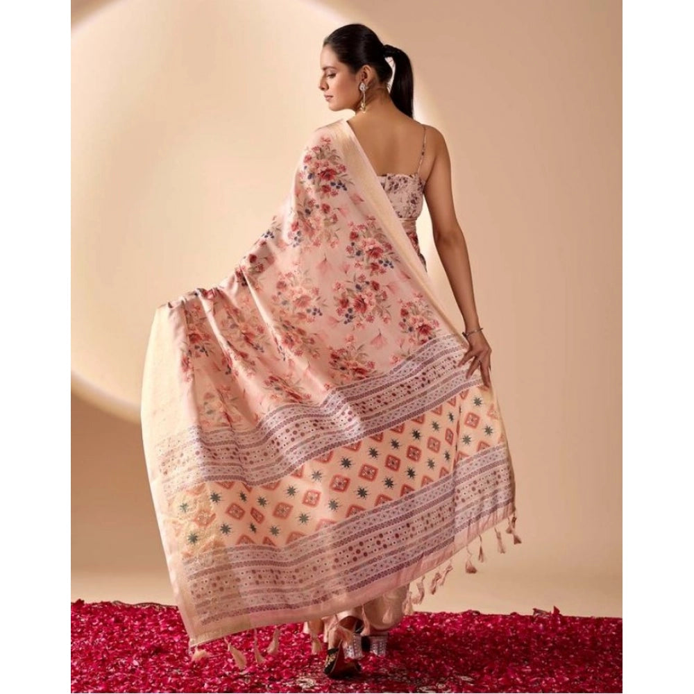 Pastel Peach Floral Organza Saree