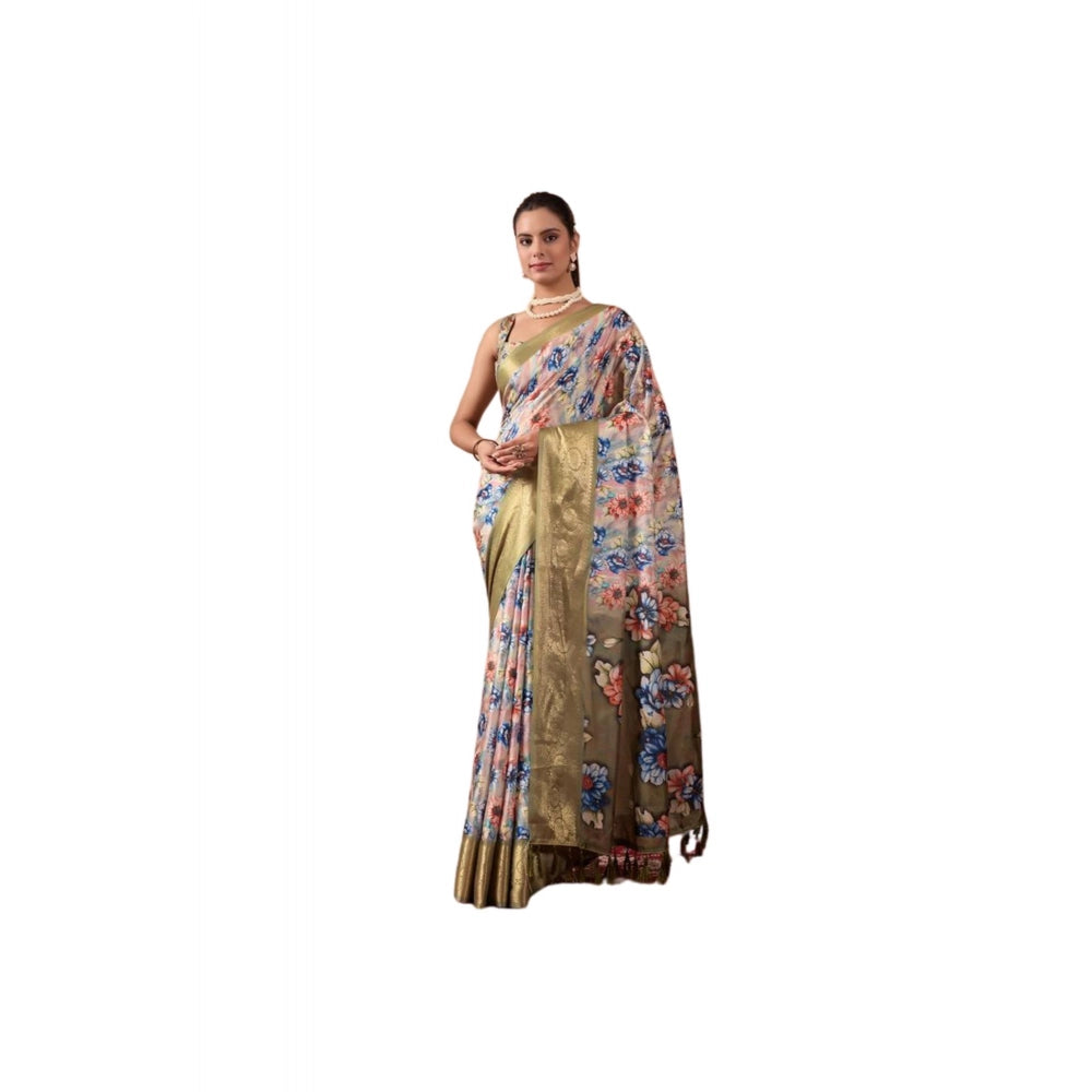 Olive Silk_Blend Printed Saree