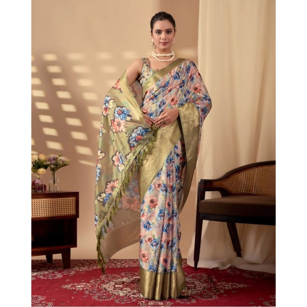 Olive Silk_Blend Printed Saree