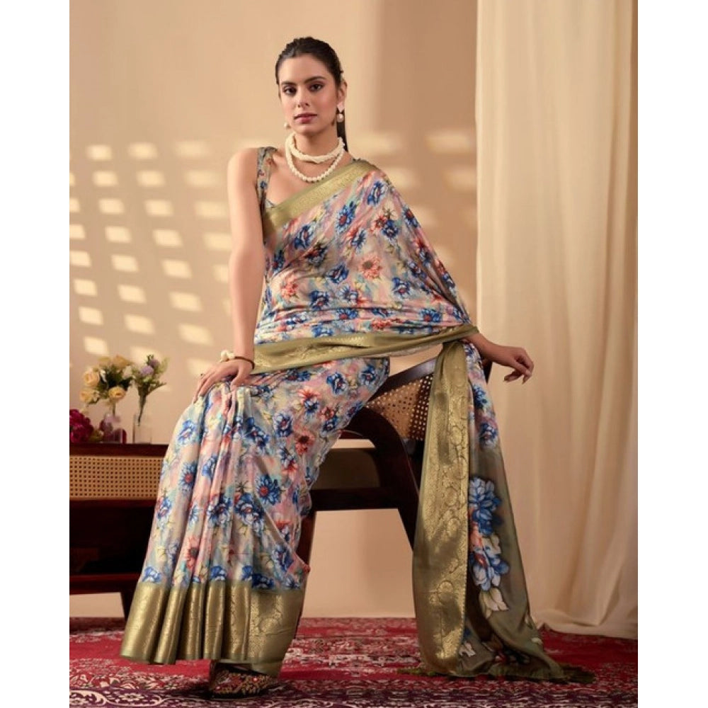 Olive Silk_Blend Printed Saree
