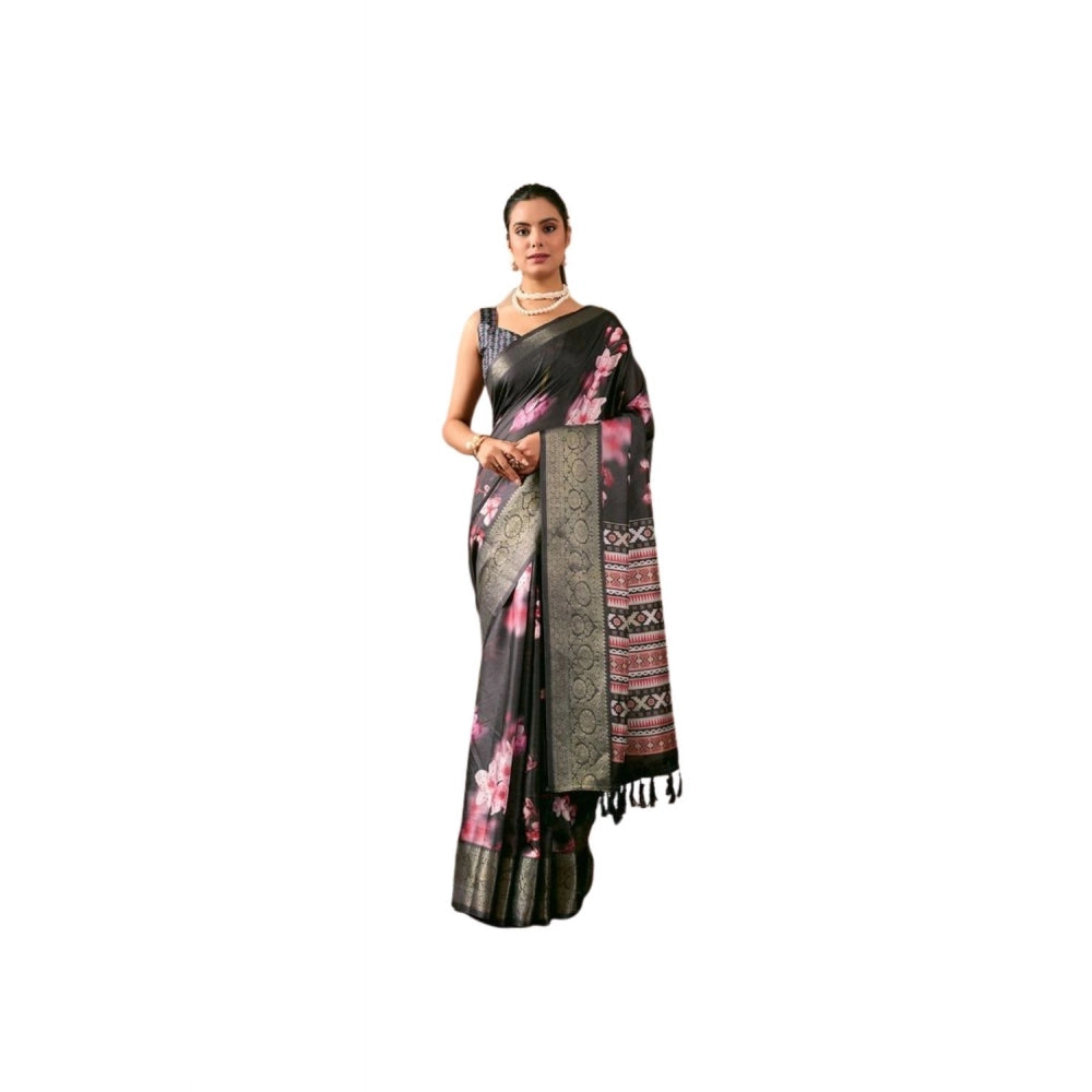 Black Silk Printed Saree