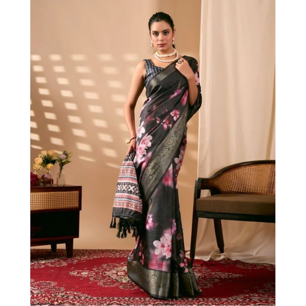 Black Silk Printed Saree