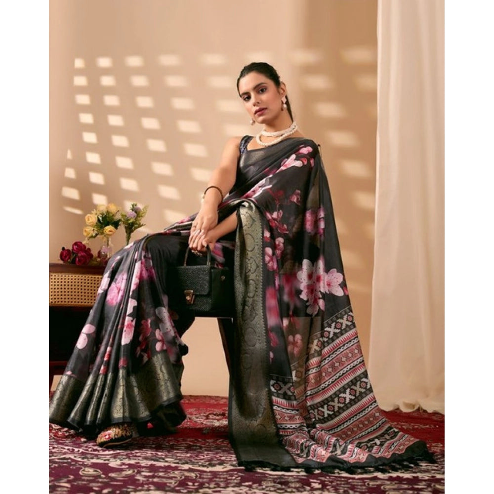 Black Silk Printed Saree