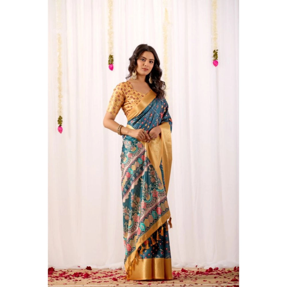 Teal Generic  Printed Saree