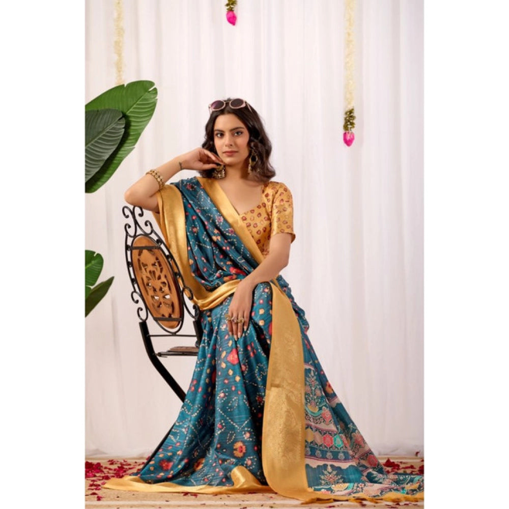 Teal Generic  Printed Saree
