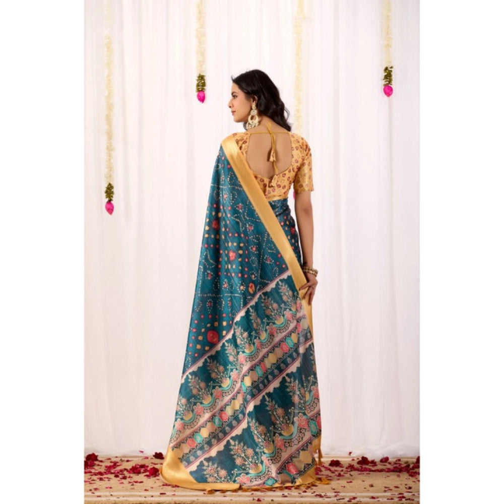 Teal Generic  Printed Saree