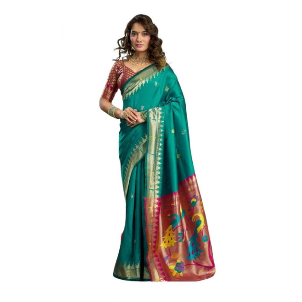 Green Generic Silk Blend Woven Saree