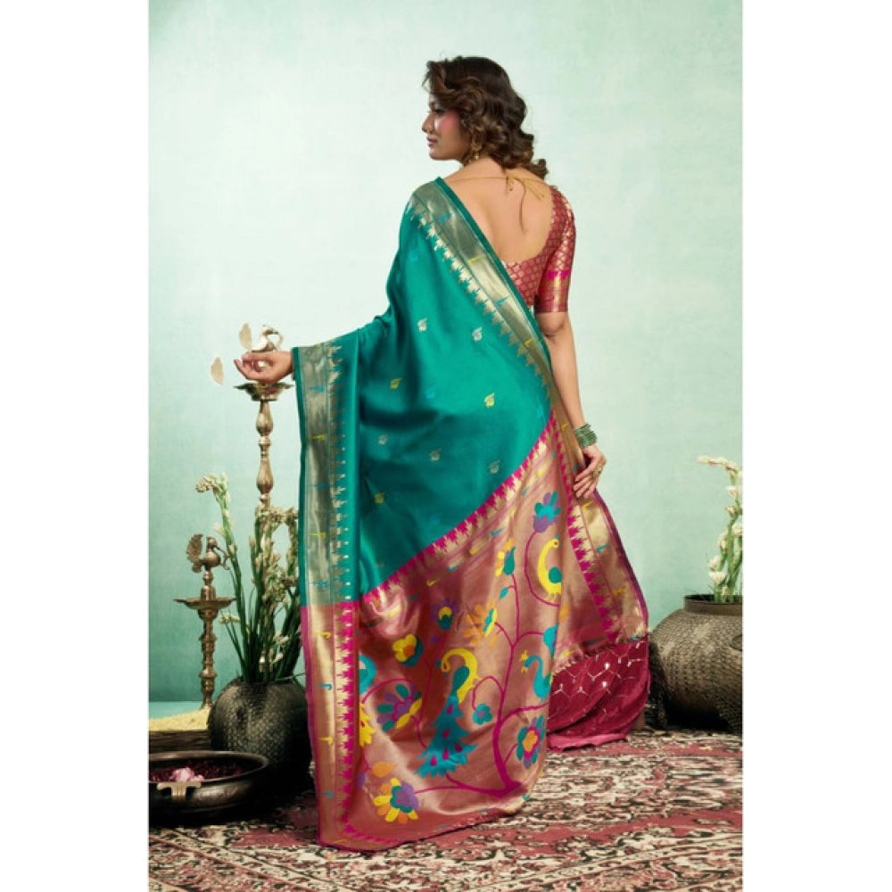 Green Generic Silk Blend Woven Saree