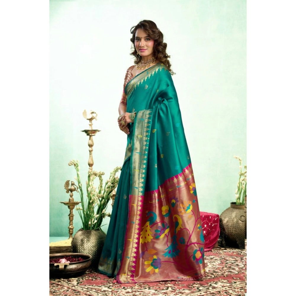 Green Generic Silk Blend Woven Saree