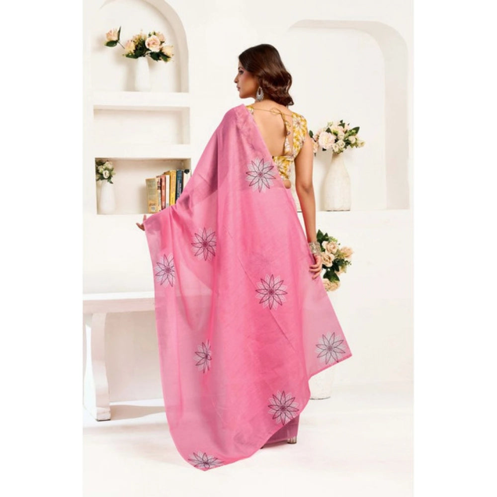 Pink Linen Cotton Printed Wear Saree